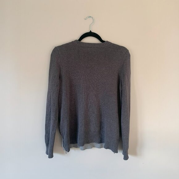 Gray 2-Zips Shoulders Designer Style Sweatshirt - Picture 2 of 5